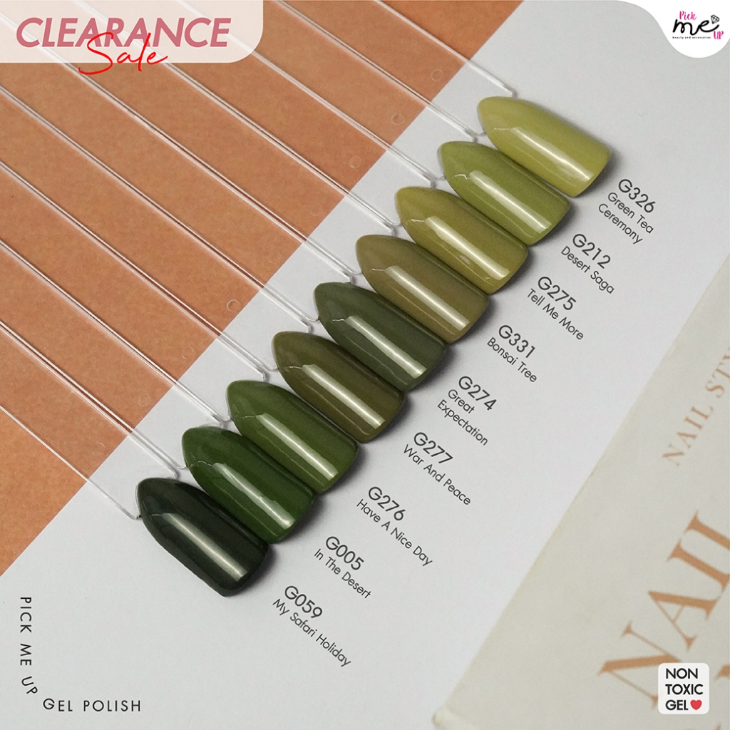 สีเจลทาเล็บ Pick Me Up Clearance Sale!! สีแน่น สีพื้น สีกลิตเตอร์ โทนเขียว น้ำเงิน เทา 15ml. เด็ก 3+ คนท้องทาได้