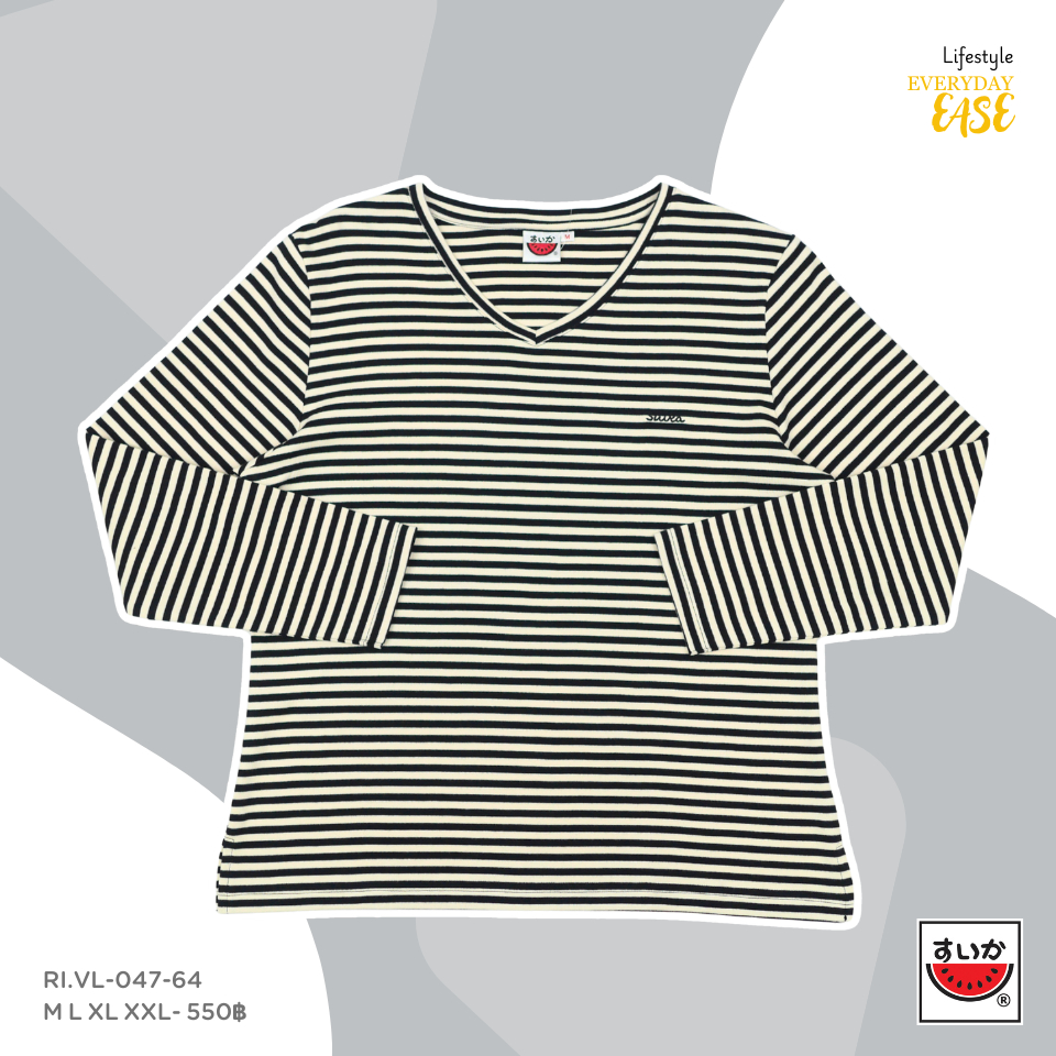 เสื้อแตงโม (SUIKA) -เสื้อยืดคอวี ลายริ้วทอ แขนยาว ( RI.VL-047) — صورة 6