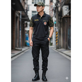 เสื้อโปโลดำลายพรางดิจิตอล อส.ปัก DOPA