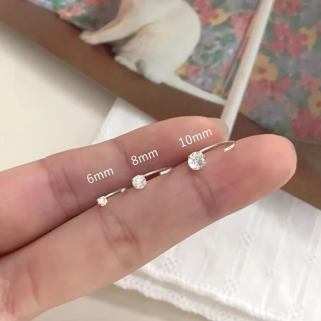 Pym all {S999}_ต่างหูไร้แป้น ต่างหูห่วงเงินประดับเพชร cz