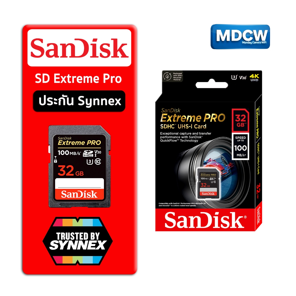 SD Card Sandisk Extreme Pro 32GB UHS-I 100MB/s SDHC V30 4K By Sysnex