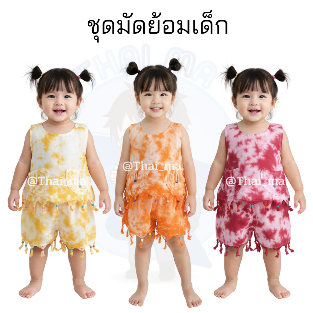 ชุดมัดย้อม แบบ ตุ้งติ้ง เด็กหญิง ขาสั้นแขนสั้น อายุ 1-3 ขวบ
