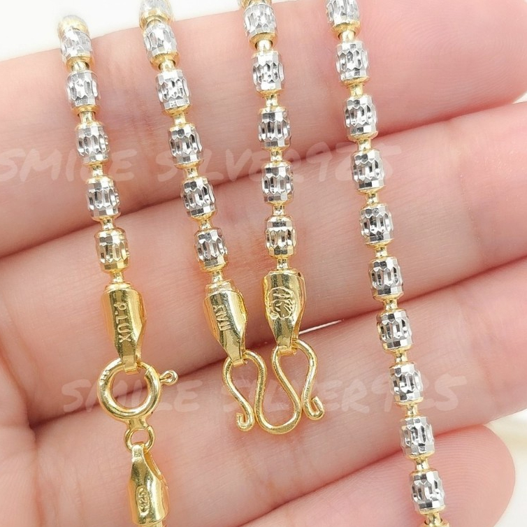 ค83 สร้อยคอ ถังโอ๊คคริสตัล Diamond cut ขนาด3mm. เงินแท้ 92.5% Italy ชุบ2กษัตริย์(WG+G)