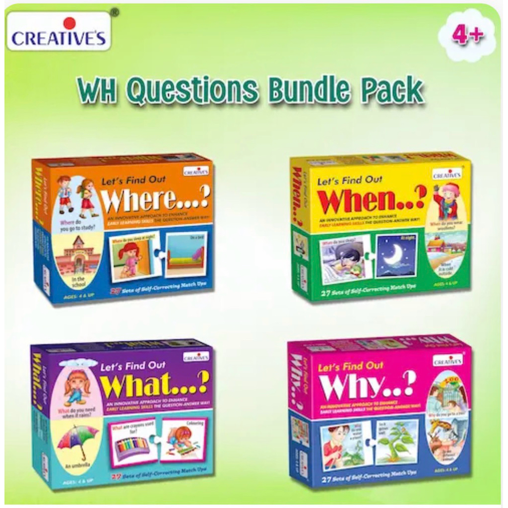 CREATIVE’S – WH Questions Bundle Pack (ครบเซต 4 กล่อง)  ชุดฝึกทักษะคำถาม WH สำหรับเด็ก 4 ปี ของเล่นเ
