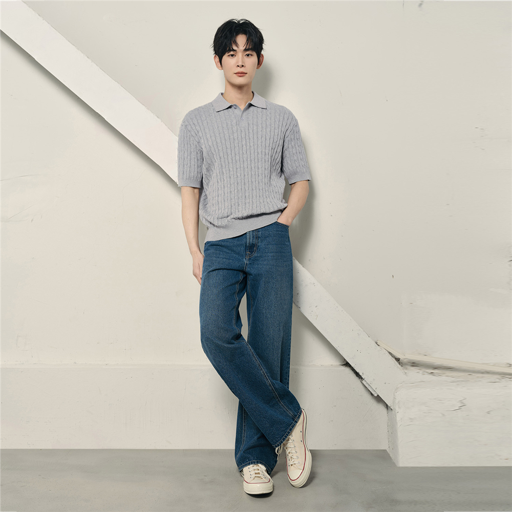 GIORDANO (Korea Collection) เสื้อสเวตเตอร์ผู้ชาย Men's Jacquard Polo Sweater 01056575