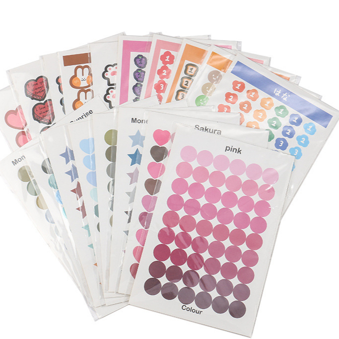พร้อมส่ง Sticker สติ๊กเกอร์ วงกลม หัวใจ สี พาสเทล ลายการ์ตูน