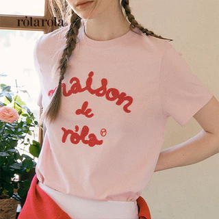 ROLAROLA - MAISON DE ROLA EMBROIDERY T-SHIRT (BLACK ,CHARCOAL , MELANGE GRAY , NAVY , PINK , WHITE , WHITE+NAVY)