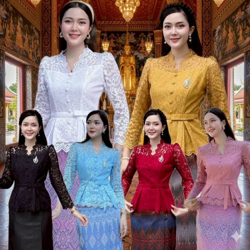 เสื้อลูกไม้งานซิปหลังแต่งกระดุมหน้าผูกโบว์น่ารักๆ