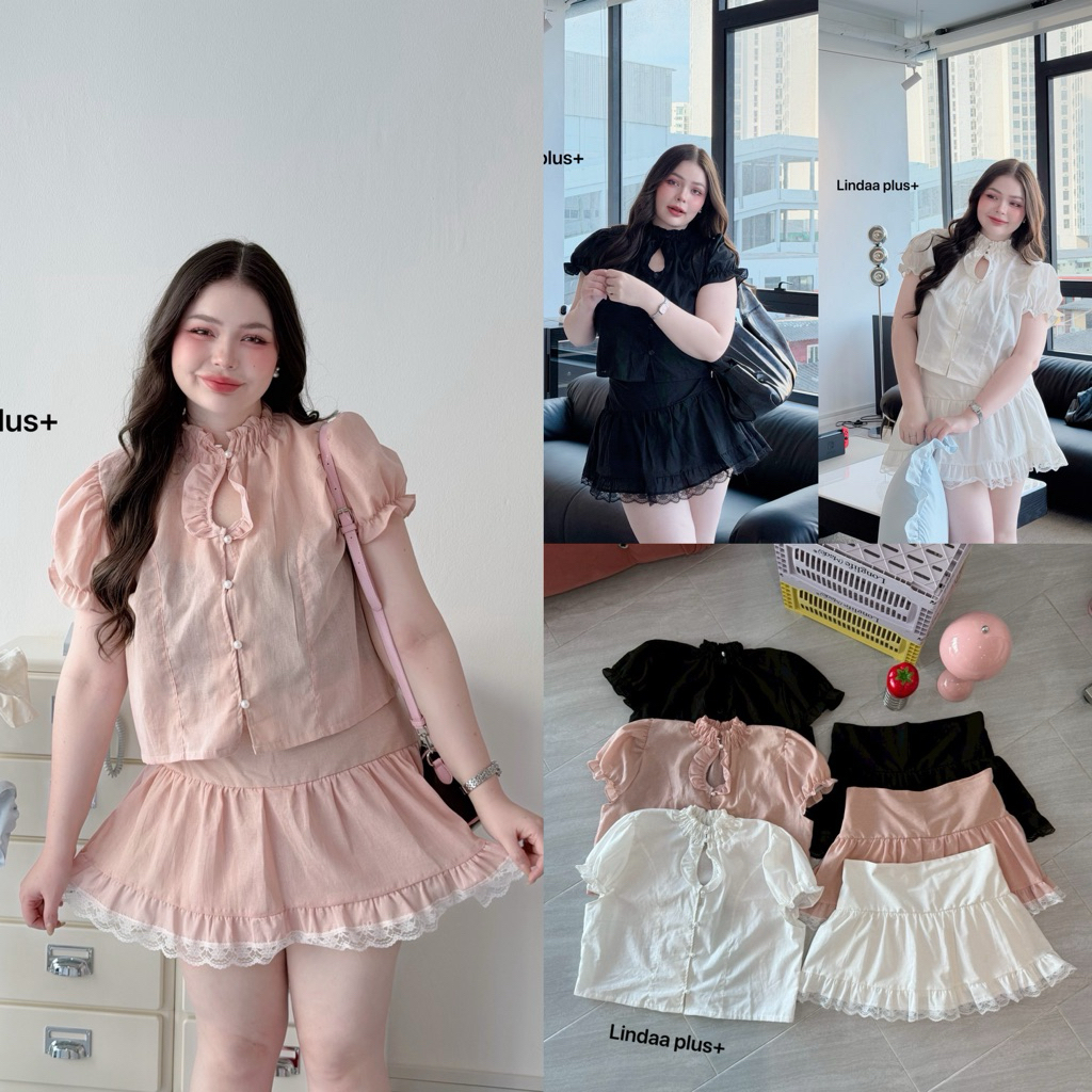 💗พร้อมส่งครบสี💗(LD) เซต เสื้อคอจั้ม+กระโปรงทรงระบาย แต่งชายลูกไม้ น่ารักมากๆ หวานละมุนสุดๆ เสื้อผ้าสาวอวบอ้วน ไซส์ใหญ่
