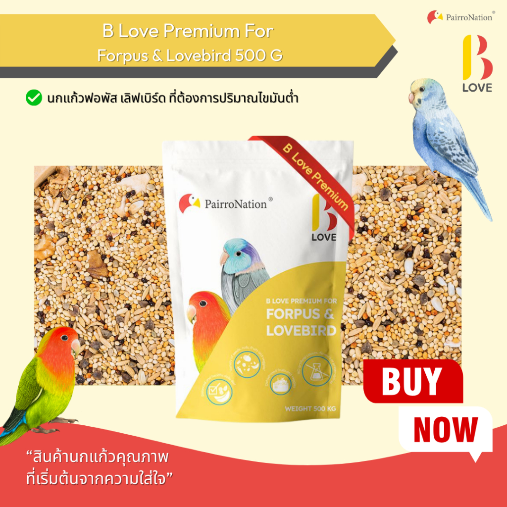 บี เลิฟ พรีเมี่ยม ฟอร์ ฟอพัสแอนด์เลิฟเบิร์ด สูตรสำหรับนกแก้วขนาดเล็ก ขนาด 500 กรัม