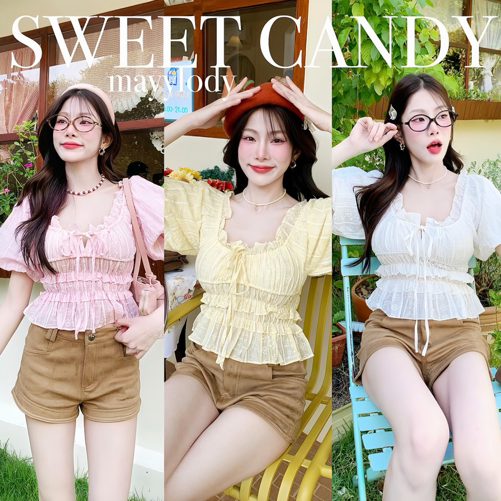 💓mayylody💓 Sweet Top ครอปท็อป เสื้อครอป ช่วงอกสม็อคจั้มรอบตัว ผ้าพิมพ์ลายสวยรับซัมเมอร์สุดๆๆจร้า  🌷🪞🌤️🍃 เสื้อครอป ครอป