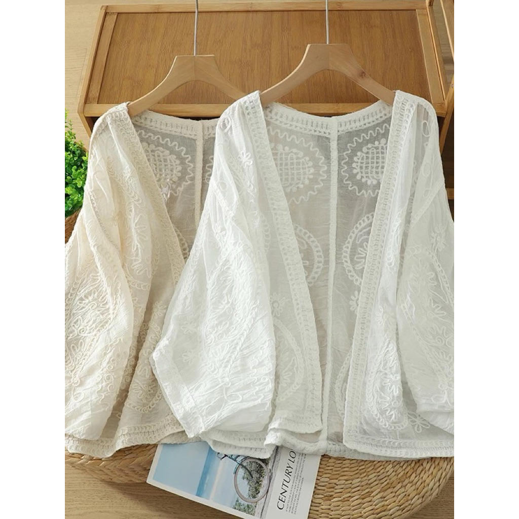 [พรัอมส่ง] เสื้อคลุมลูกไม้ซีทรู เสื้อคลุมลูกไม้ผู้หญิง เสื้อคลุมแขนยาว