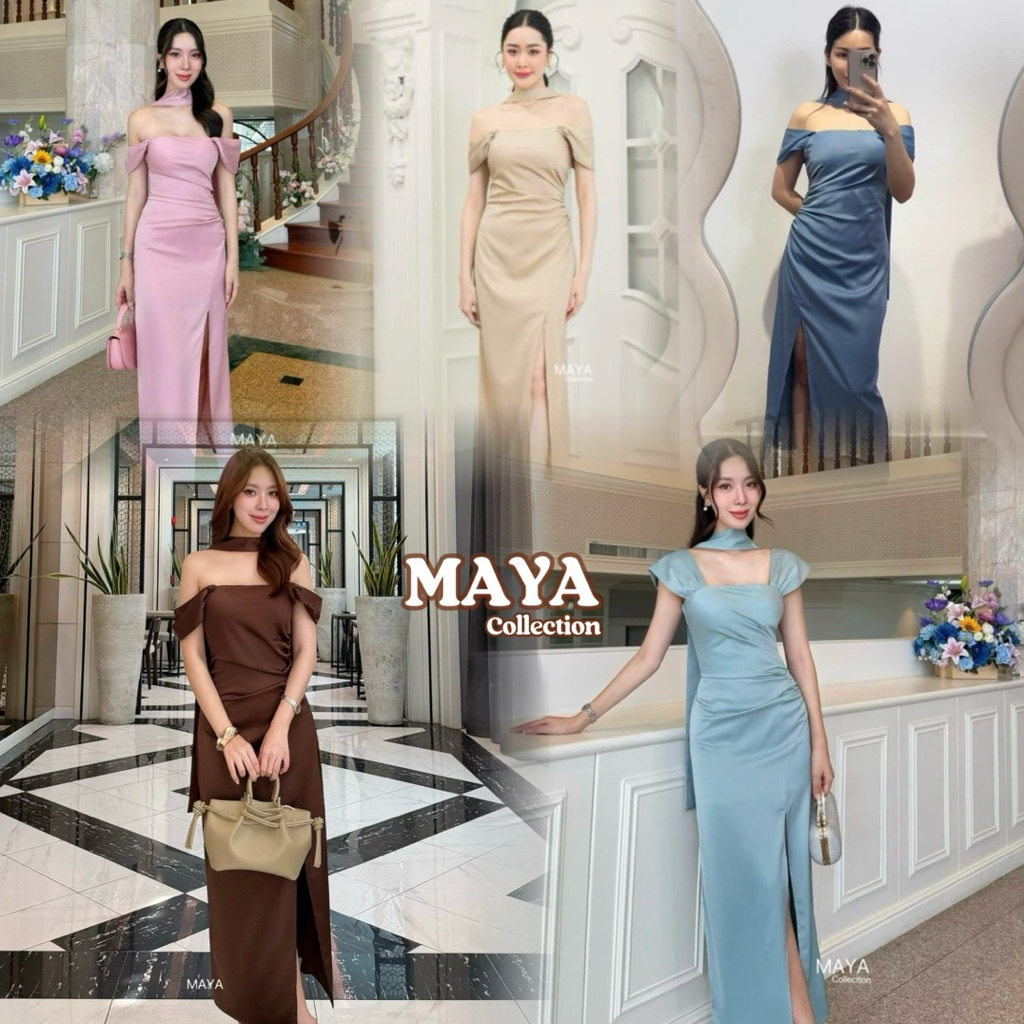 ชุดไปงาน ชุดเดรสใส่ออกงาน เดรสเปิดไหล่ออกงาน ผู้หญิง เสื้อผ้า G114 s m l xl 2xl