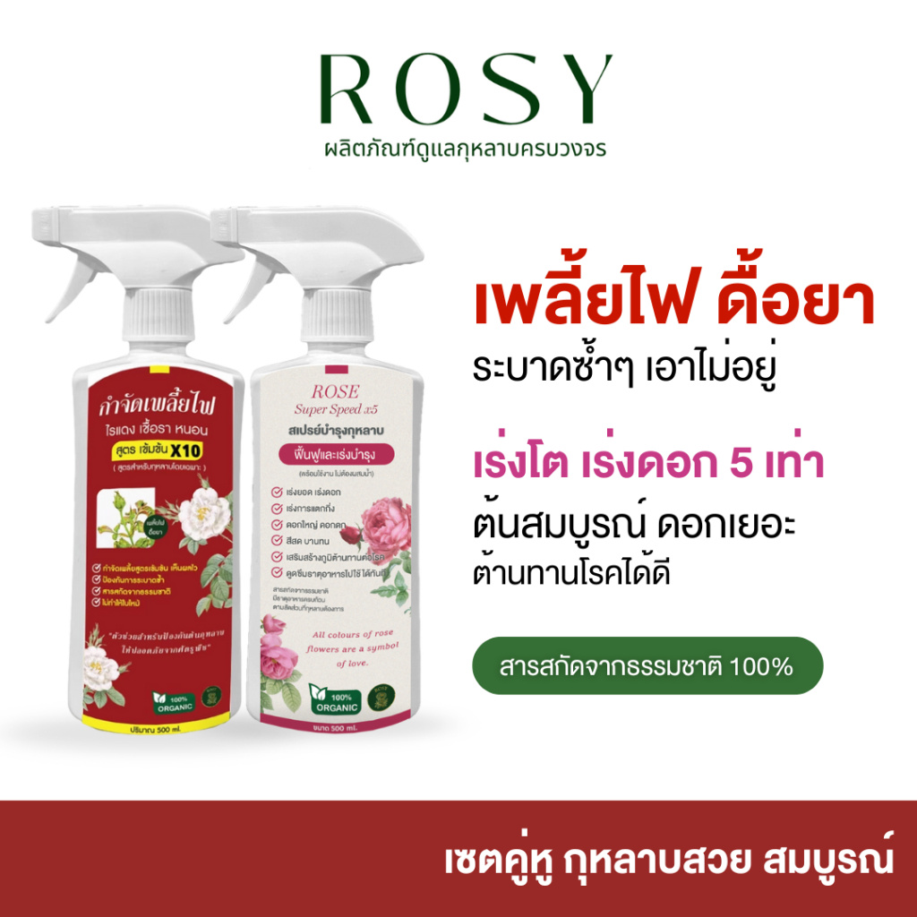 Rosy เซ็ตคู่หู [สเปรย์เพลี้ยแดง + สเปรย์บำรุงกุหลาบ] กำจัดเพลี้ยไฟดื้อยๅ ไม่กลับมาระบาดซ้ำ ฟื้นฟูเร่งด่วน แก้ต้นโทรม