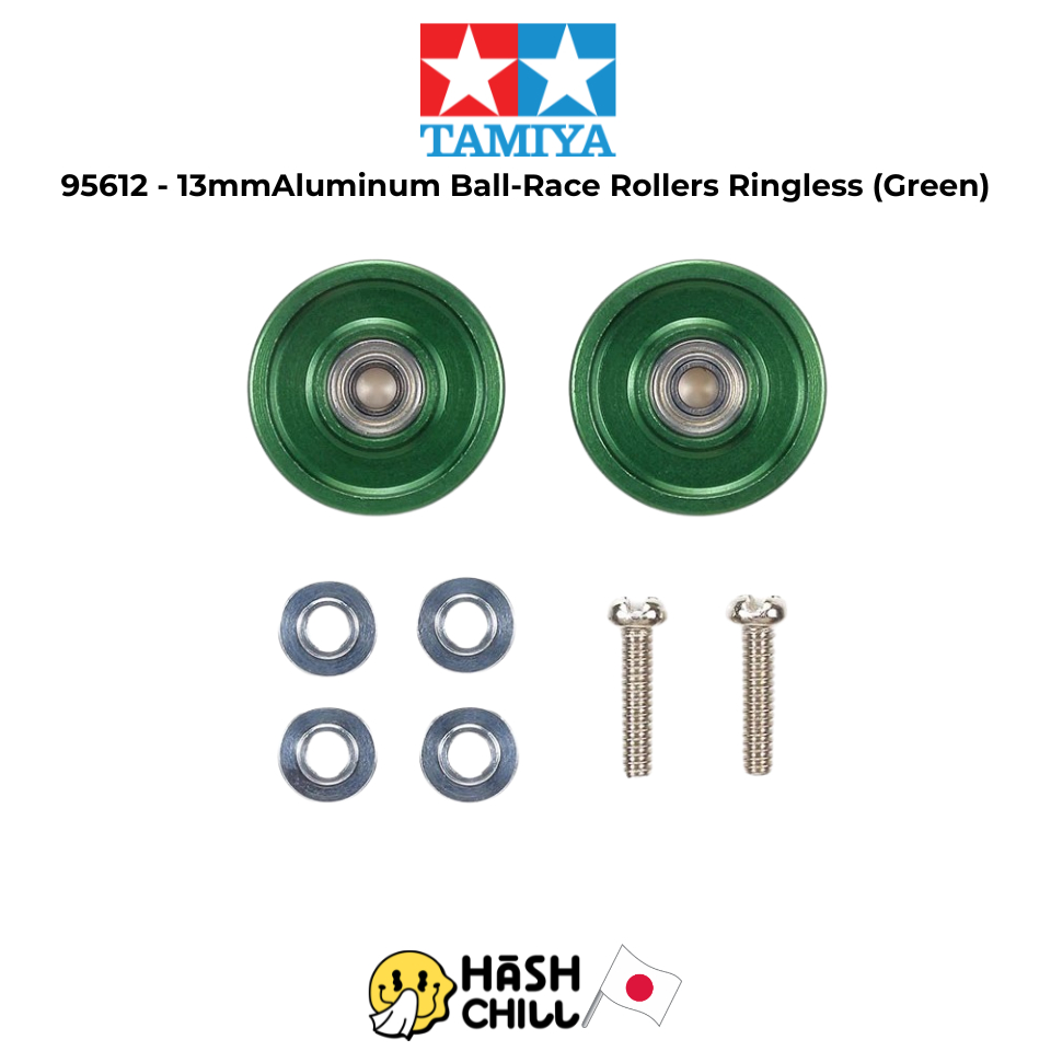 TAMIYA 95612 - 13mm โรลเลอร์ Aluminum Ball-Race Rollers Ringless (Green/เขียว) โรลตันเขียว