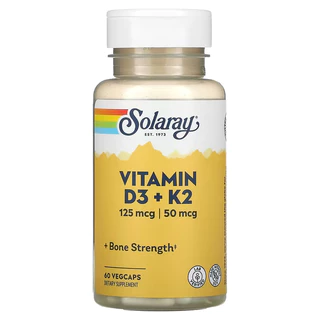 Solaray Vitamin D3 + K2 | 125 mcg / 50 mcg | วิตามินดี3 เค2 | แบบแคปซูล 60 / 120 VegCaps