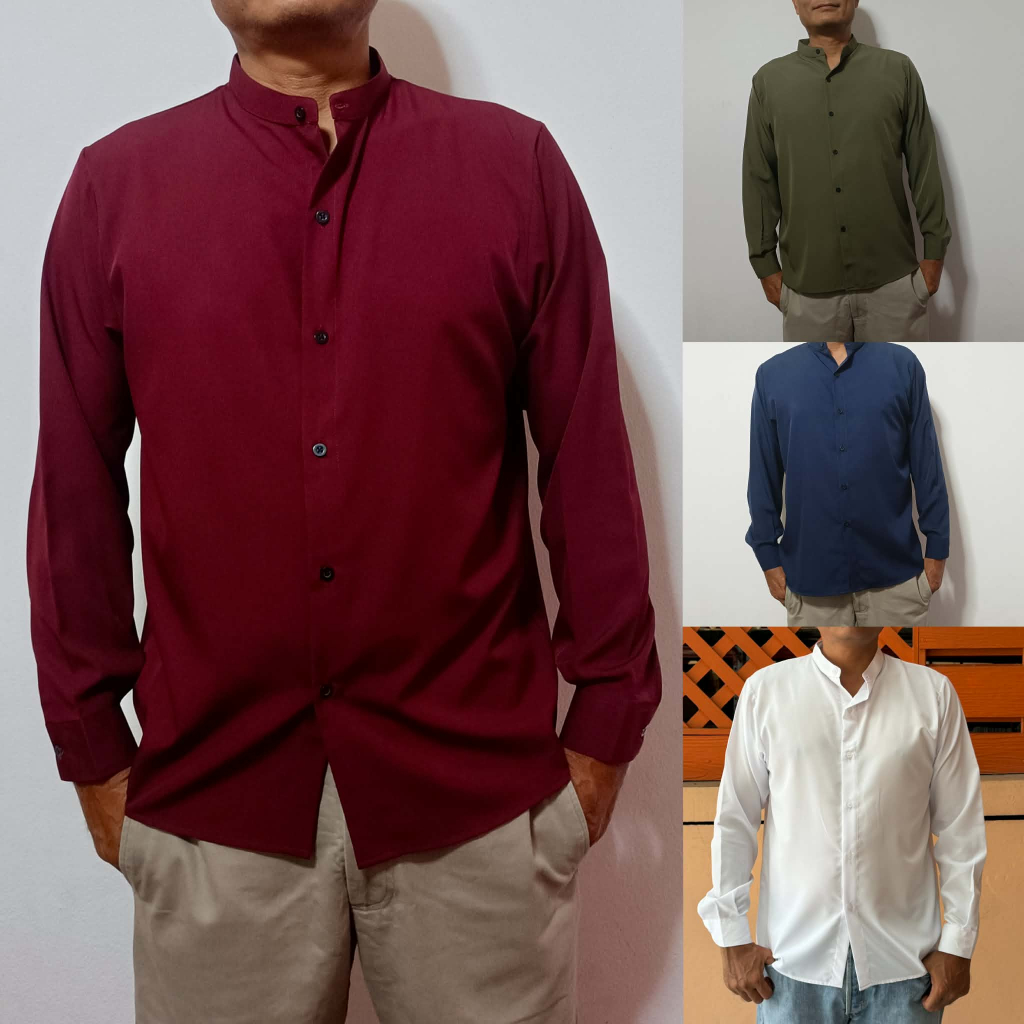 เสื้อเชิ้ต เชิ้ตคอจีนแขนยาว 13 สี ผ้าไหมอิตาลี(ผลิตไทย) รีดง่าย ยับยาก  ใส่สบาย ไม่อมเหงื่อ