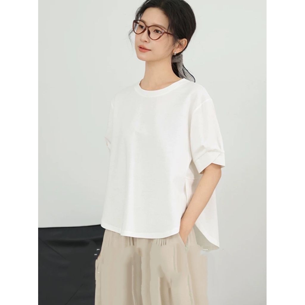 เสื้อยืดดีเทลเย็บจับจีบแขนเพิ่มความเก๋💖✨️ใส่สบาย ระบายอากาศดี ไม่ต้องรีด