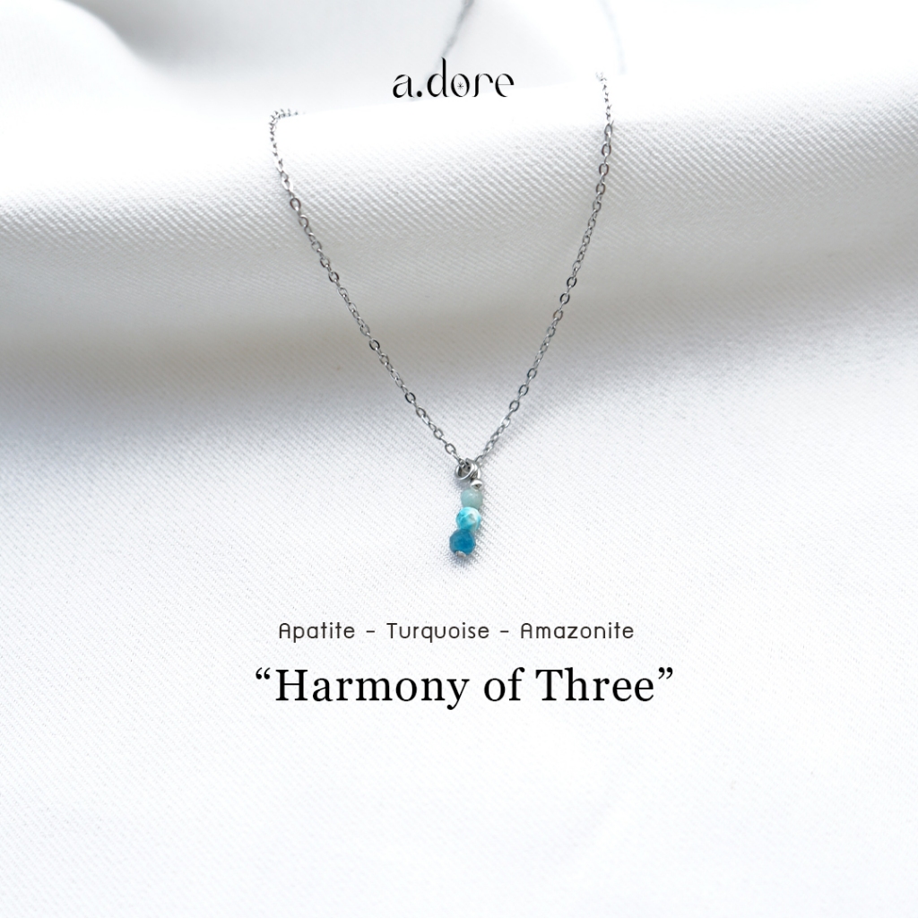 สร้อยคอหินนำโชค Harmony of Three รวมหินมงคล3ชนิด ลาบราโดไลต์ โอปอล มูนสโตน
