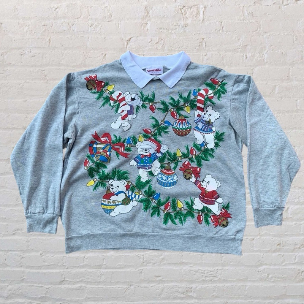 Vtg 90s Chitmas Bear Sweater (รอบอก 46“x25")ส่งฟรี