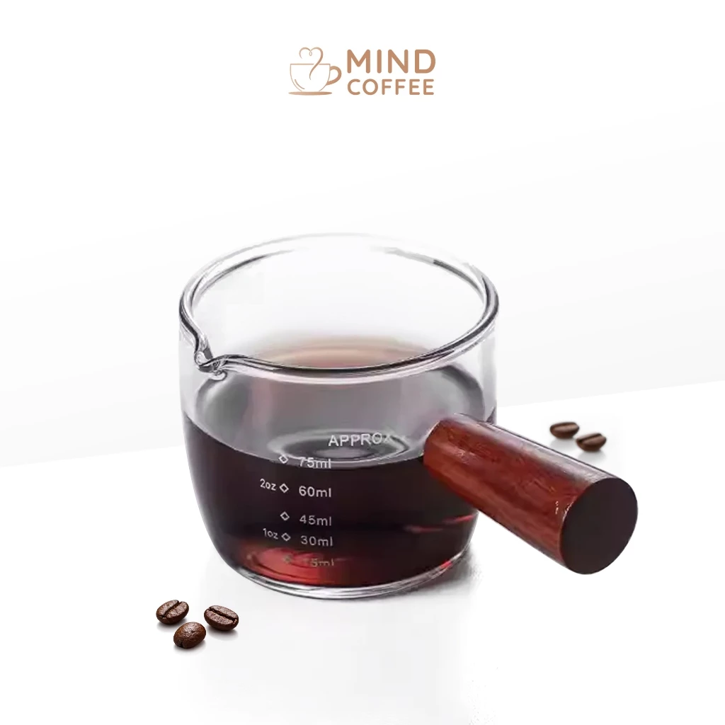 ถ้วยตวงด้ามไม้ ถ้วยแก้วเอสเพรสโซ่ Espresso Cup 75ml 150ml ทนความร้อน ด้ามจับไม้ MindCoffee