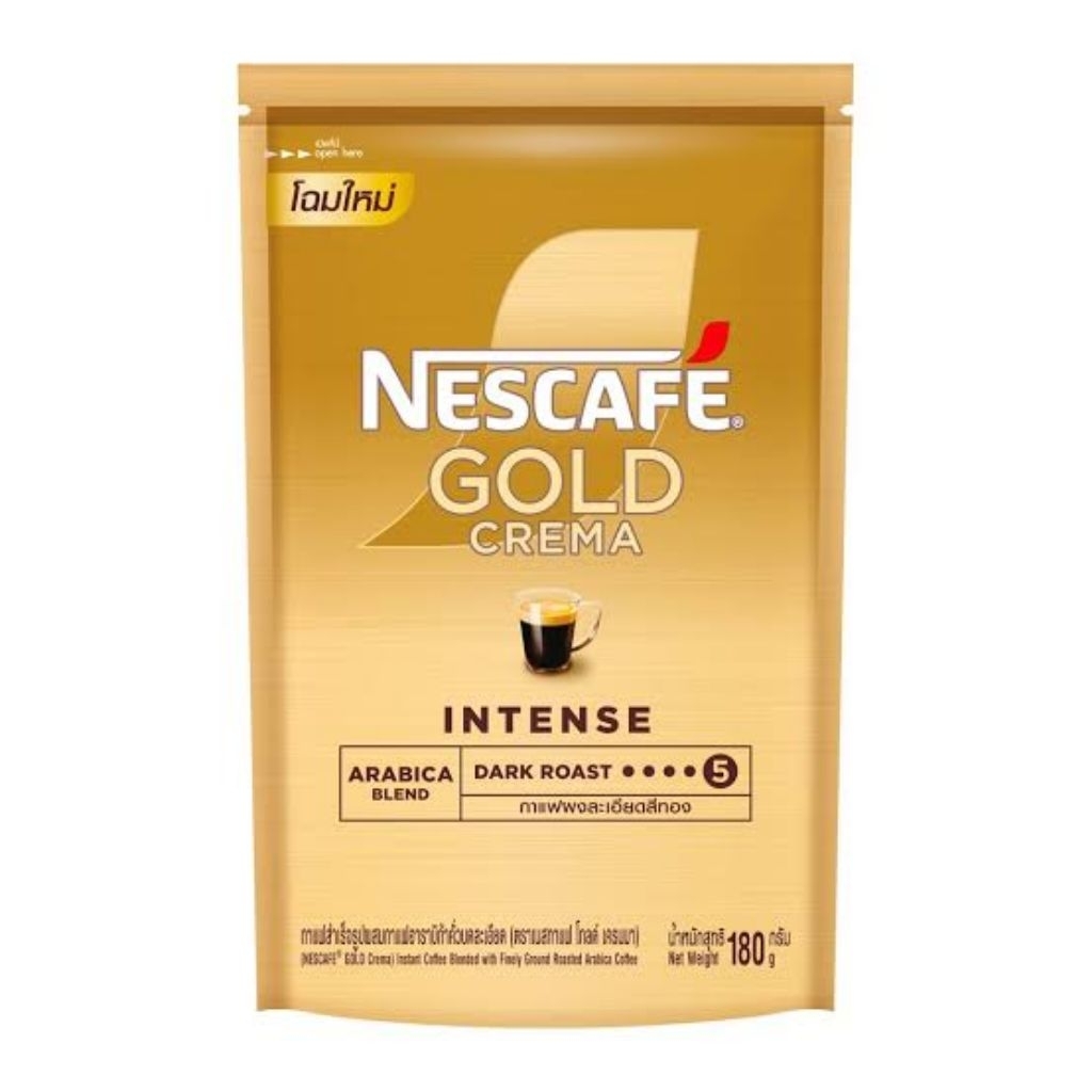 NESCAFÉ Gold Crema Intense 180g กาแฟดำ คั่วเข้ม กาแฟพรีเมียม อาราบิก้า 100% ดาร์กโรสต์ กาแฟชงเอง กาแฟชงร้อน
