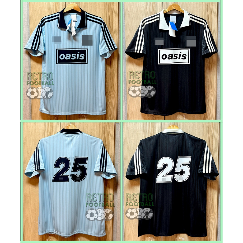 เสื้อกีฬาฟุตบอล Oาดิดาส x oasis Live ปี 2025 สีดำ และ สีฟ้า พร้อมสกรีนเบอร์ 25 สวยตรงปกคุณภาพสินค้าดีเยี่ยม