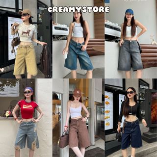 CreamyStore กางเกงยีนส์ขาสั้น ขา5ส่วน ใส่เอวสูงเอวต่ำ ไซส์S-…