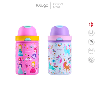 ขวดน้ำเด็ก LULUGA ลายผู้หญิง กระติกน้ำเด็กเก็บอุณหภูมิ สุญญากาศ 18/8 stainless steel 360 ml ดีไซน์ 2in1 หลอดดูดและยกดื่
