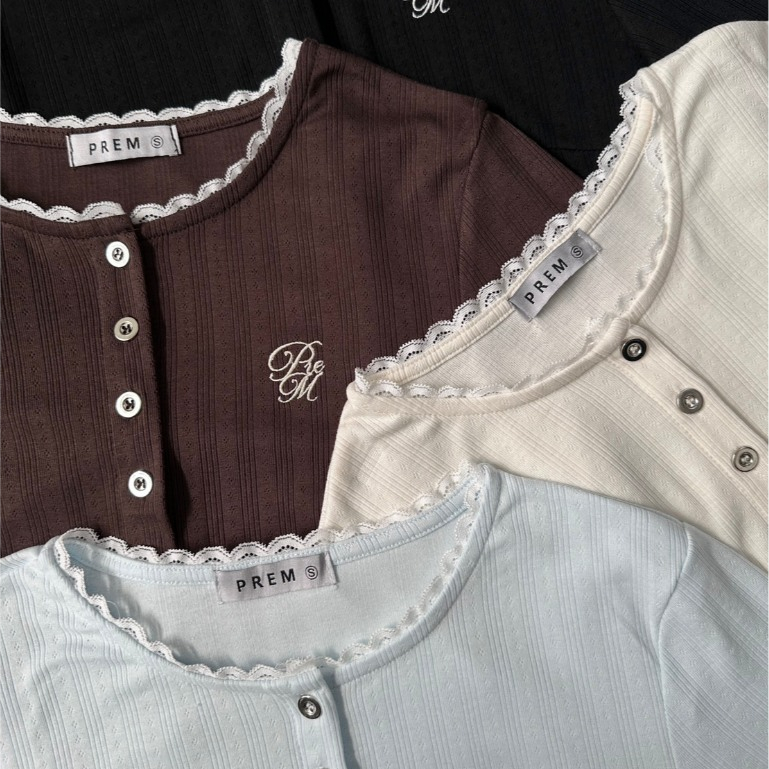 PREM เสื้อลิลลี่ เนื้อผ้าไหมพรม ยืดหยุ่น แต่งลูกไม้ #556