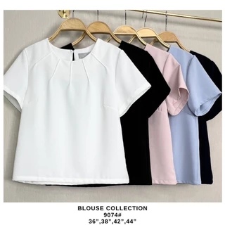 Laboratory 9074# เสื้อคอกลม เย็บตีเกล็ดด้านหน้า แขนสั้นสีพื้น ไซส์ 36,38,42