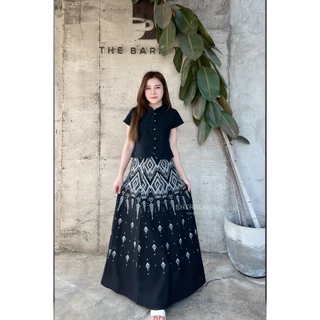 ชุดเซทเสื้อผ้าฝ้ายคอจีน กระโปรงลายไทยทรงย้วยงาน8ชิ้นตัวยาว