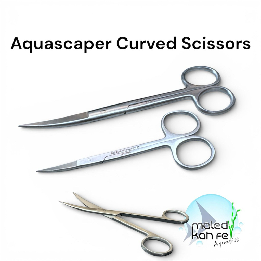Aquascaper MIRA Iris Curved Scissors กรรไกร ไม้น้ำ สแตนเลส ปลาย โค้ง เกรดผ่าตัด 11.5/16.5 ซม. กรรไกรปลายโค้ง ตัดไม้น้ำ