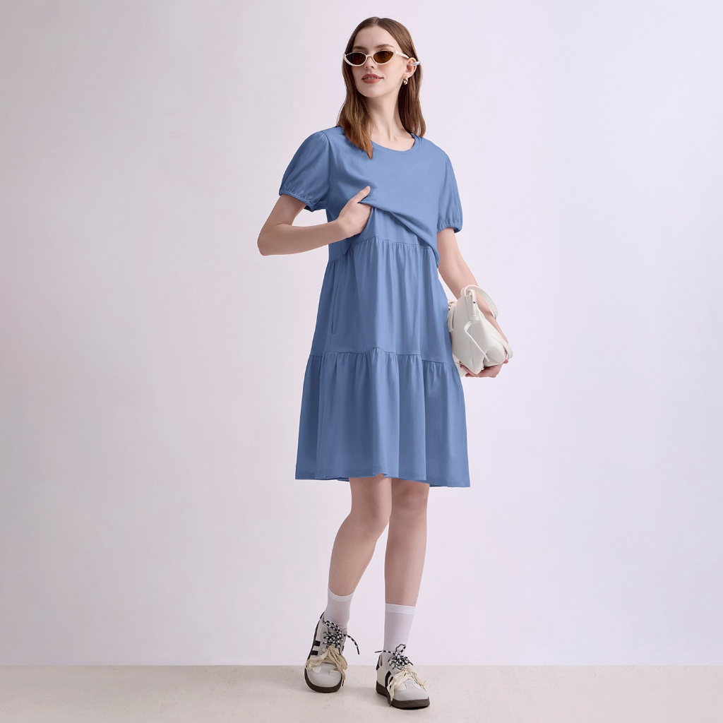 Nitan (นิทาน) เดรสให้นม ชุดคลุมท้อง รุ่น Candy Rain Maternity and Nursing Dress (เนื้อผ้า Cotton 100%)