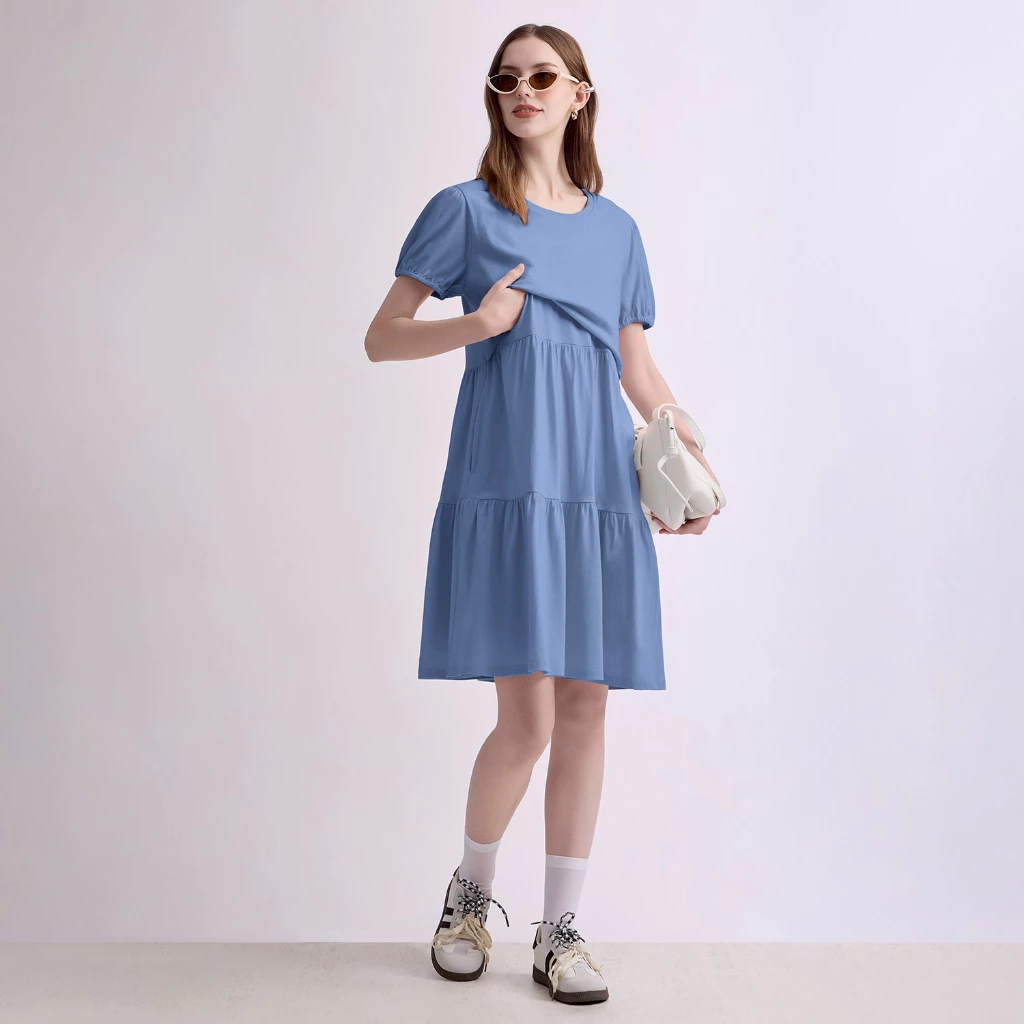 Nitan (นิทาน) เดรสให้นม ชุดคลุมท้อง รุ่น Candy Rain Maternity and Nursing Dress (เนื้อผ้า Cotton 100%)