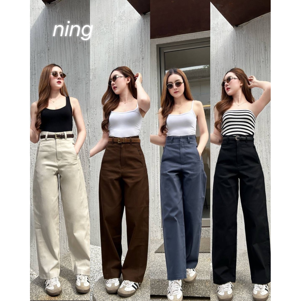 ☃️ขากระบอกเอวสูง กระเป๋าเจาะข้างผ้า cottonใส่สบาย(พร้อมส่งค่ะ)