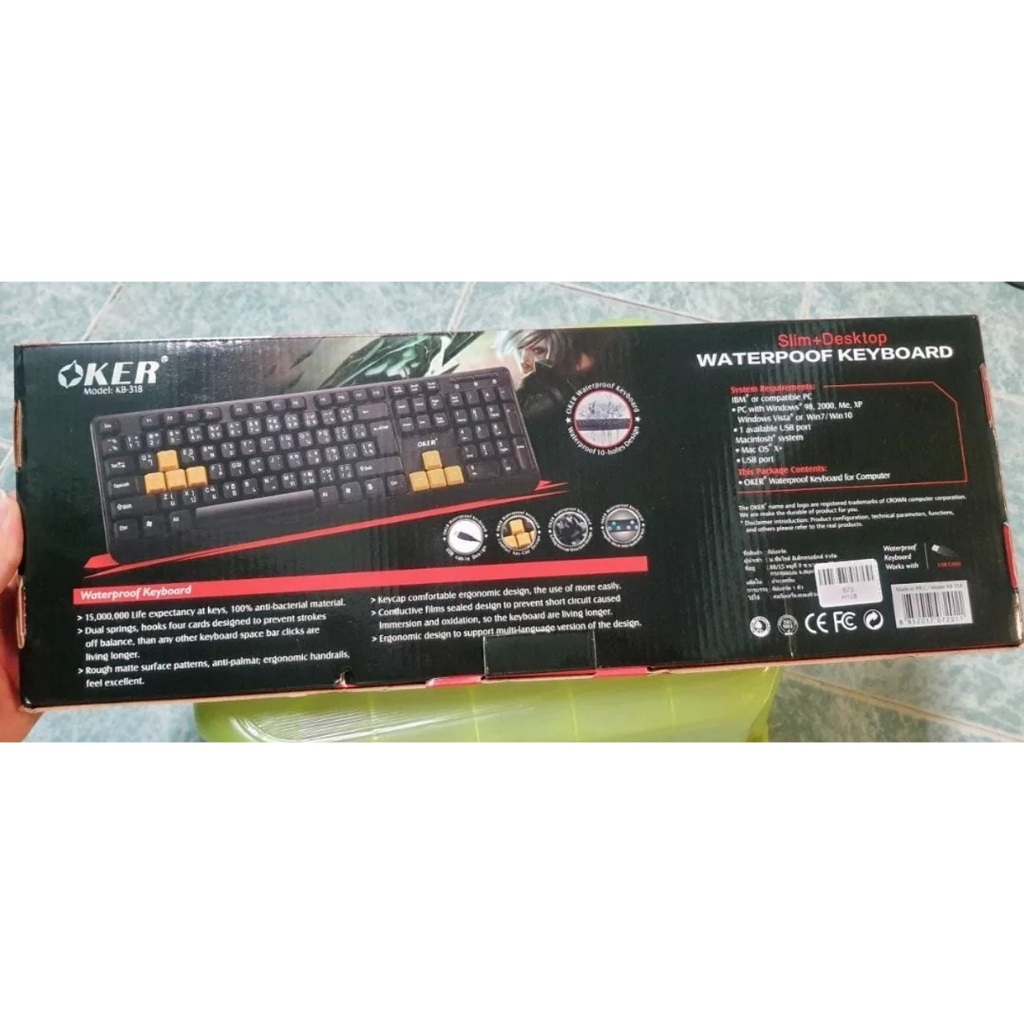 ส่งจากไทย คีย์บอร์ด OKER KB-318 กันน้ำ SLIM DESKTOP WIRED USB KEYBOARD WATERPOOF คีย์บอร์ด รับประกัน