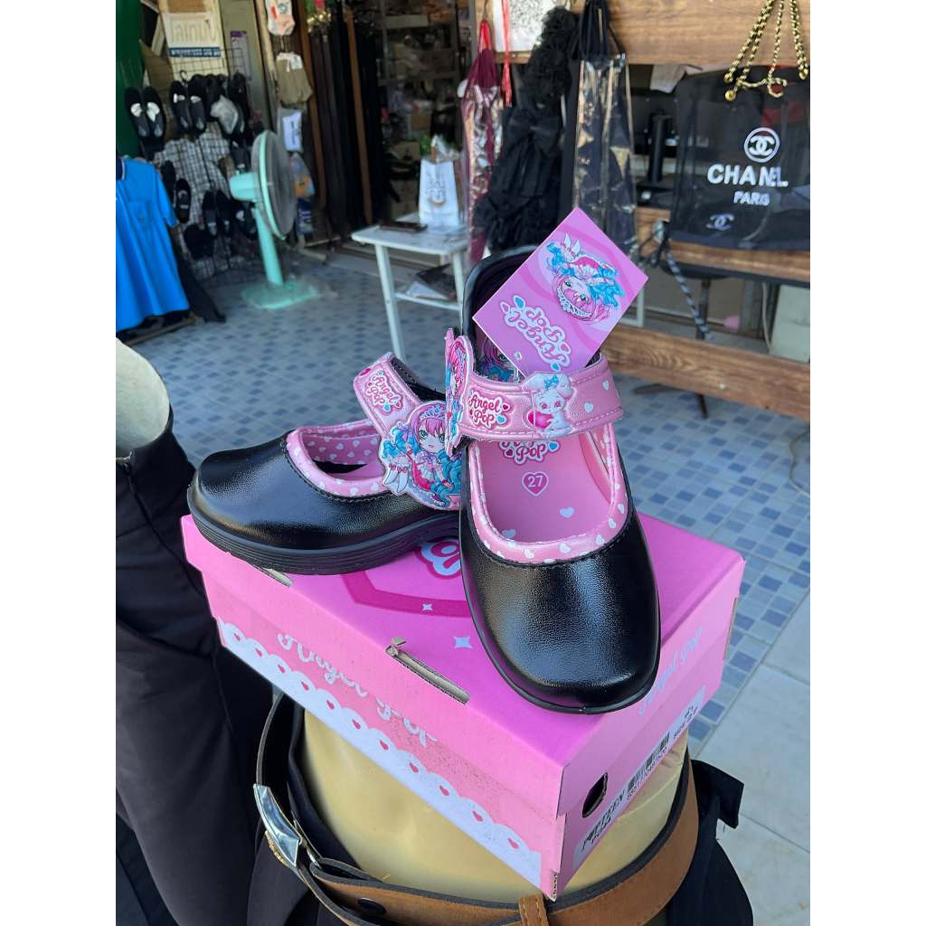 POPTEEN รองเท้านักเรียนอนุบาลหญิง รุ่น Angel Pop (สีดำ)