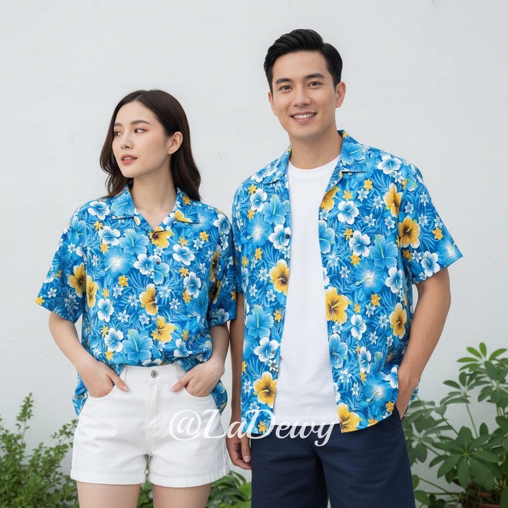 งานไทย เสื้อลายดอก เสื้อสงกรานต์ 6สี 7ไซส์ สีสันสดใส เชิ้ตฮาวาย Hawaiian Shirt HW286 รูปที่ 2