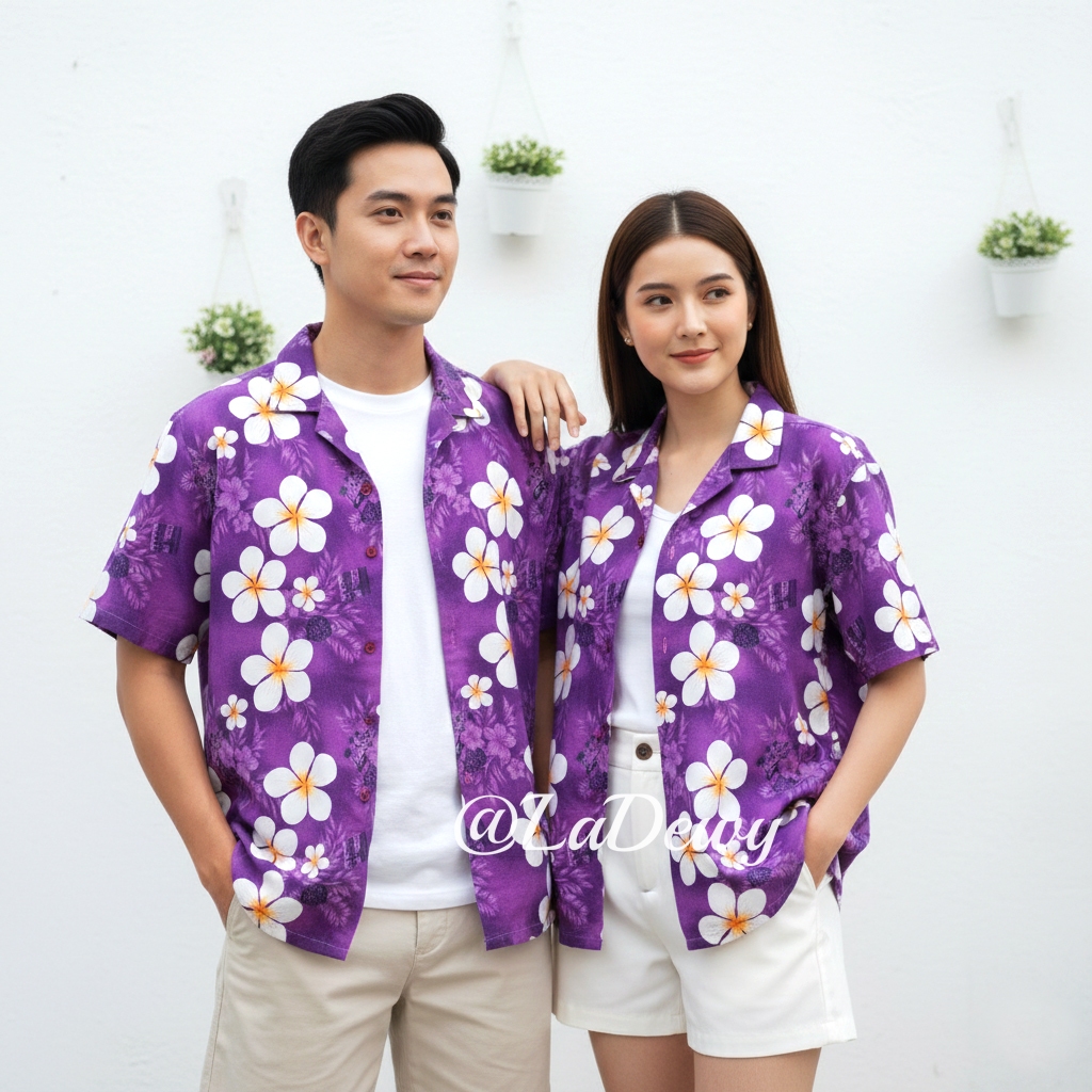งานไทย เสื้อลายดอก เสื้อสงกรานต์ 5สี 7ไซส์ สีสันสดใส เชิ้ตฮาวาย Hawaiian Shirt HW303 รูปที่ 3