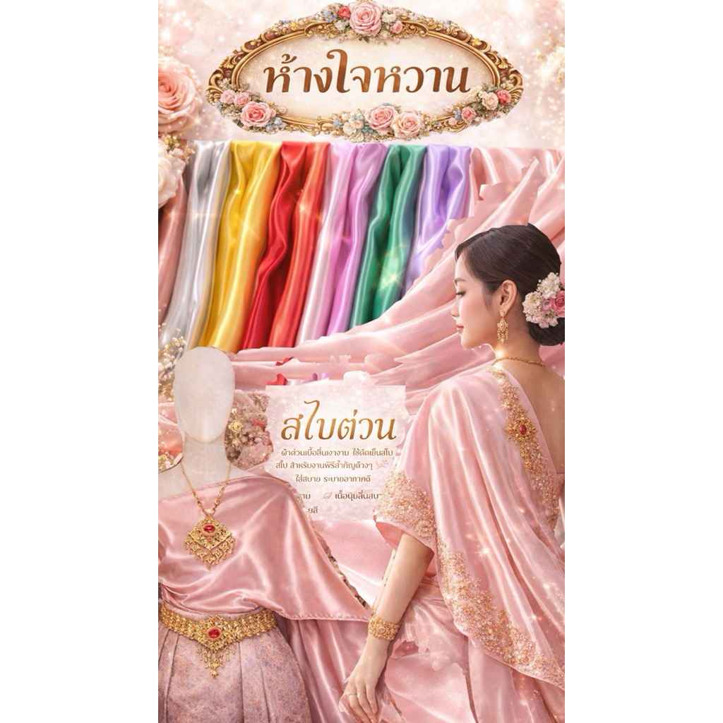 สไบต่วน | สไบเรียบ | สไบชุดไทย | ความยาว 3 เมตร  เนื้อผ้าคุณภาพดี ทิ้งตัวสวย เรียบหรูดูแพง ใส่คู่ชุดไทยได้ทุกโอกาส 👑