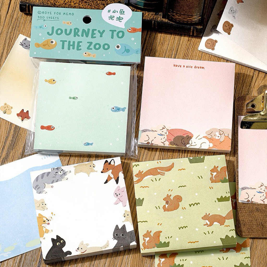 <พร้อมส่ง> กระดาษโน๊ต 100แผ่น 🍎 Cute Note 🧸 ลายการ์ตูน 9ลาย ❌ไม่มีกาว เครื่องเขียน โน๊ต กระดาษจด Memo สัตว์น้อย