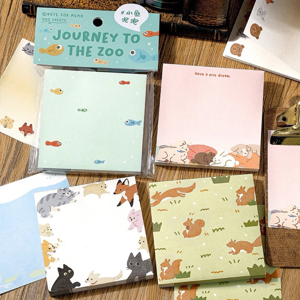 <พร้อมส่ง> กระดาษโน๊ต 100แผ่น 🍎 Cute Note 🧸 ลายการ์ตูน 9ลาย ❌ไม่มีกาว เครื่องเขียน โน๊ต กระดาษจด Memo สัตว์น้อย