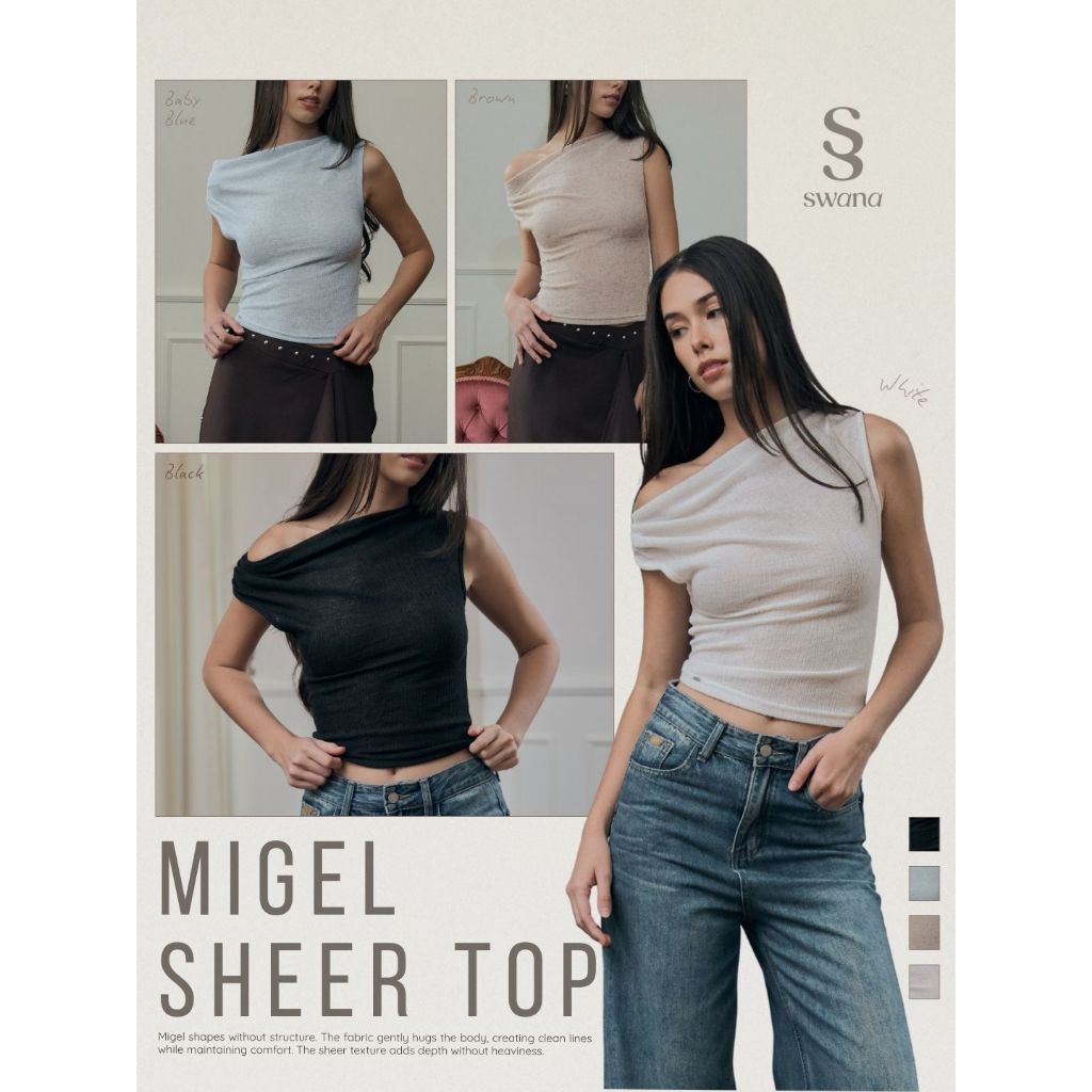 Swana.ss - Migel sheer top  [มิ-เกล] S-2XL แค่เสื้อ เสื้อปาดไหล่ ชายเฉียง