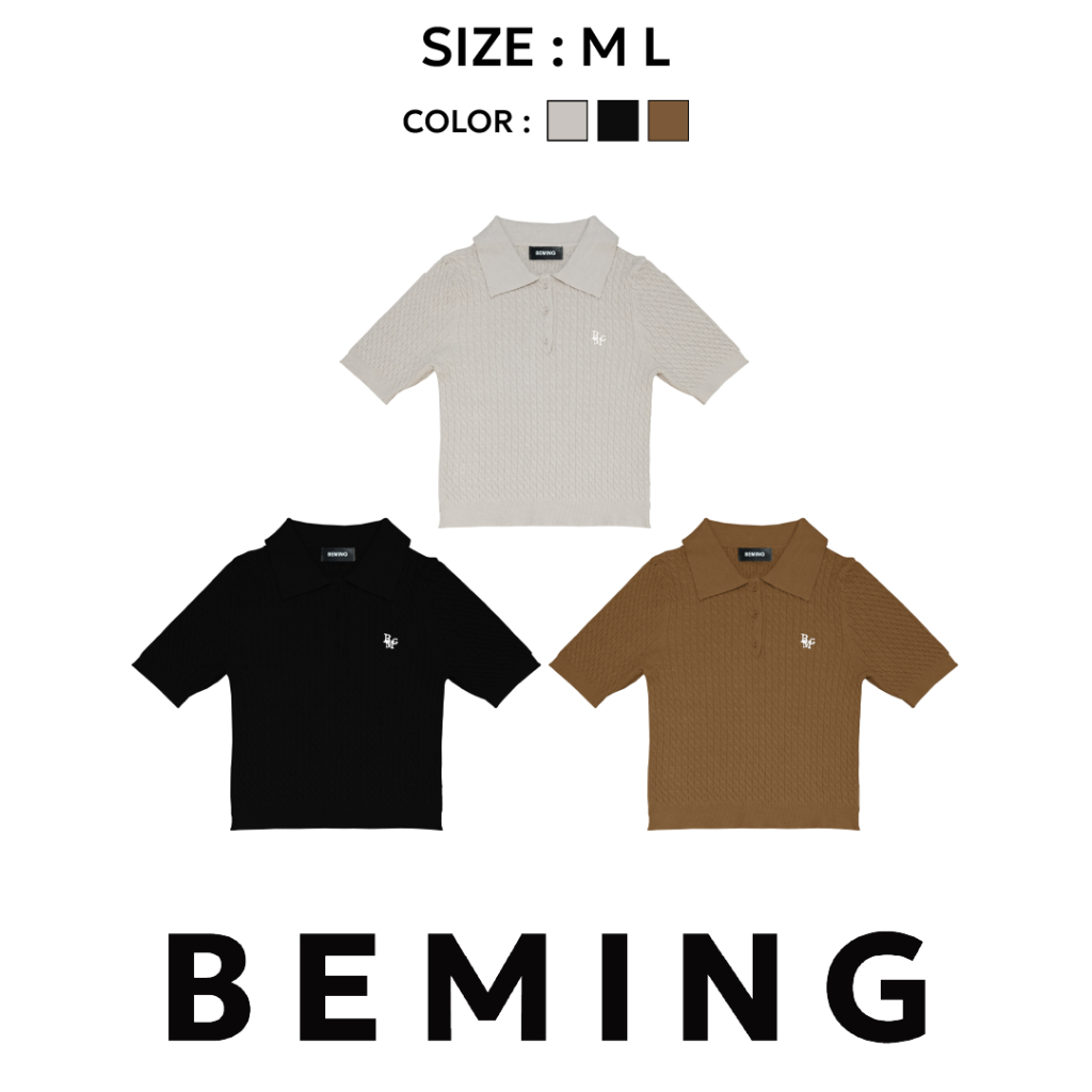 Bemingtop1021(M-L)-BMG Ivy Polo Knit – เสื้อโปโลลายเปีย ปกใหญ่คม ลุคเรียบหรูแบบ Ivy girl