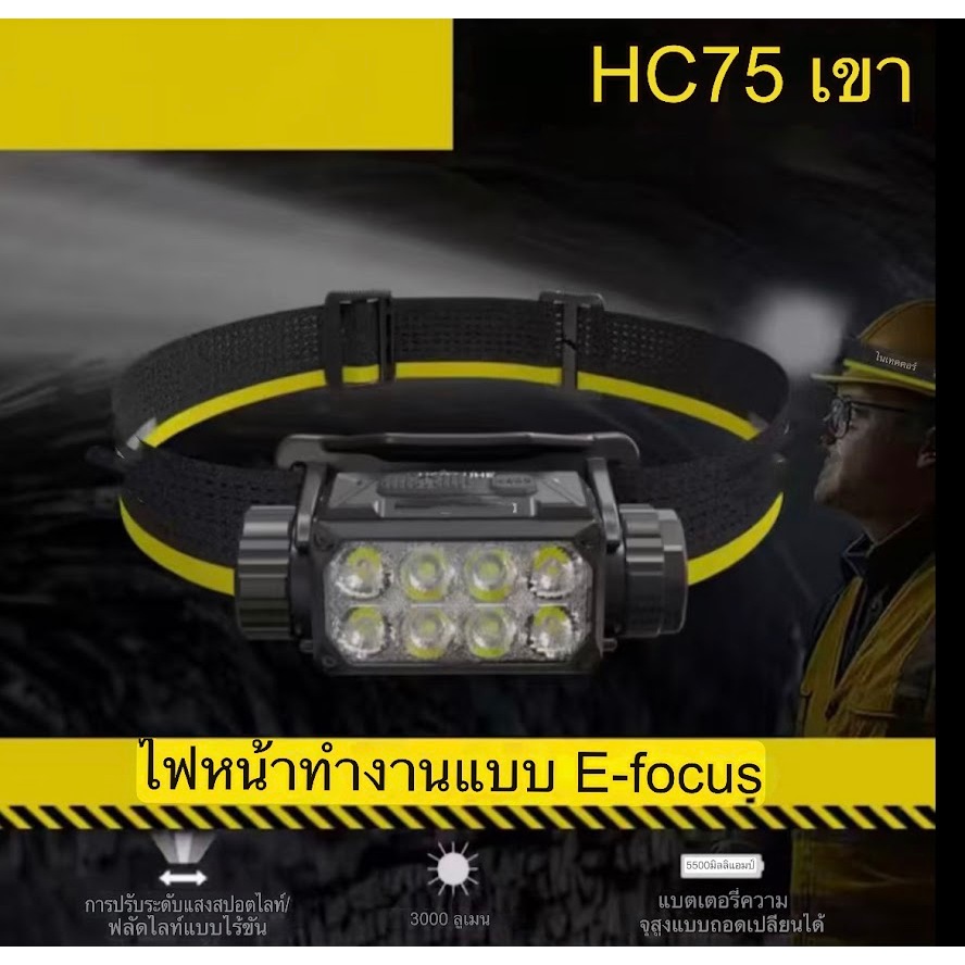 ไฟฉายคาดศีรษะ HC75 UHE E-Focus ทํางานไฟหน้า 3000 Lumen USB-C