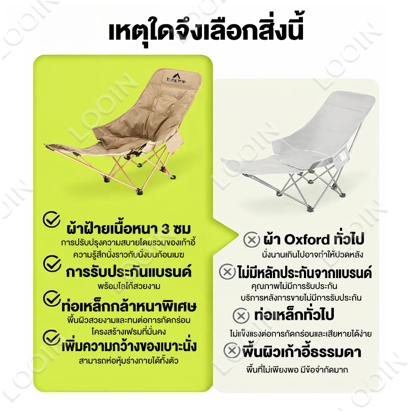 เก้าอี้แคมป์ปิ้ง เก้าอี้สนามพับได้ 3ระดับ พร้อมที่วางขา แบบพกพา แถมถุงเก็บ รับน้ำหนัก300กก - 6