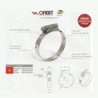 ORBIT W3 เข็มรัด สแตนเลส430 ทั้งตัว สายรัดท่อ เข็ดขัดรัดท่อ ที่รัดท่อ J35