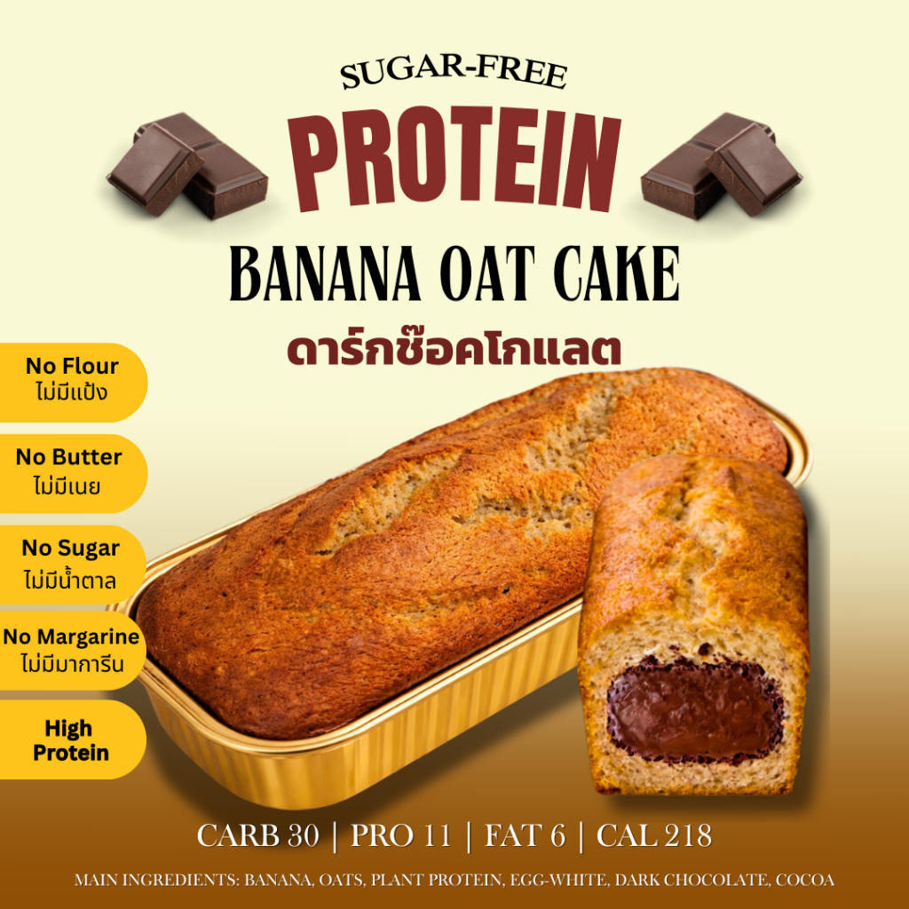 รถเย็น! Sugar-free Protein Banana Oat Cake เค้กกล้วยหอม สูตรคลีน ไม่ใส่แป้ง ไม่เนย ไม่น้ำตาล