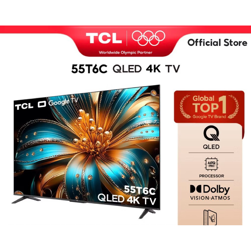 (Used Like New) 2025 TCL ทีวี 55 นิ้ว 4K QLED Google TV รุ่น 55T6C HVA Panel ภาพสีสดสมจริง